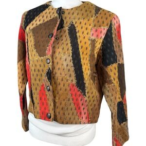 Papillon Embroider Patchwork‎ Leather Suede Jacket Womens Size Small Boho Hippie